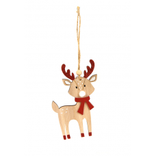 Χριστουγεννιάτικος Ξύλινος Τάρανδος με Κασκόλ και Κόκκινα Κέρατα (13cm)